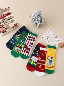 3 Pairs Snowman & Santa Claus Cartoon Mid-Calf Socks, Boys Girls Kids Breathable Socks, Baby Socks Suitable For Christmas Gifts - Multicolor - View 7