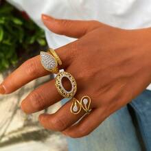 1枚小众设计铜镀双色戒指，几何宽戒圈，时尚高端珠宝，18K电镀工艺，高级定制 - 金色A - 查看 3