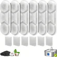 Filtry do fontanny dla kota do dystrybutora wody ze stali nierdzewnej o pojemności 410 uncji/3,2 galona/12 litrów, 6 filtrów zamiennych do fontanny dla kota z 6 gąbkami