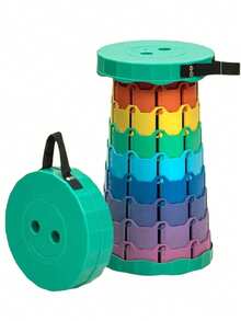 1 Portable Folding Stool - Lightweight Telescopic Folding Seat, Maximum Load 400.01 Lbs, Rainbow Design, Suitable For Fishing, Hiking, Camping, Garden BBQ, And Indoor Use - Durable Plastic, No Power Needed, Ideal Gift, Camping Essential, Vibrant Pattern, Sturdy Structure, Outdoor Seat, Compact Seat, Easy To Store, Perfect For Outdoor Enthusiasts