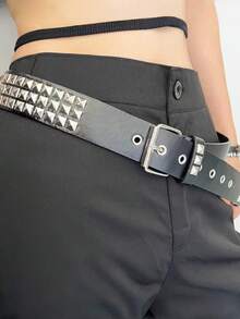 European And American Square Beaded Rivet Belt, Metal Pyramid Belt, Punk Metal Jeans Belt, Street Style, Suitable For Men And Women Of All Seasons - Multicolor - View 4