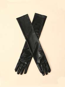 1双性感漆皮长手套，角色扮演紧身手套，适合钢管舞，欧美风格 - 黑色 - 查看 2