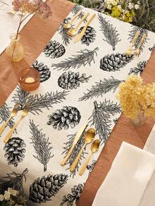 1pc Christmas Pattern Linen Table Runner, Suitable For Holidays, Parties, Birthdays, Dinners, Kitchen & Dining Table Decor, Shoe Cabinet Cover, All Season Home & Decor - Multicolor - View 4