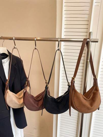 Minimalist Solid Color Shoulder Bag, Casual Matte Fabric Crossbody Bag For Girls