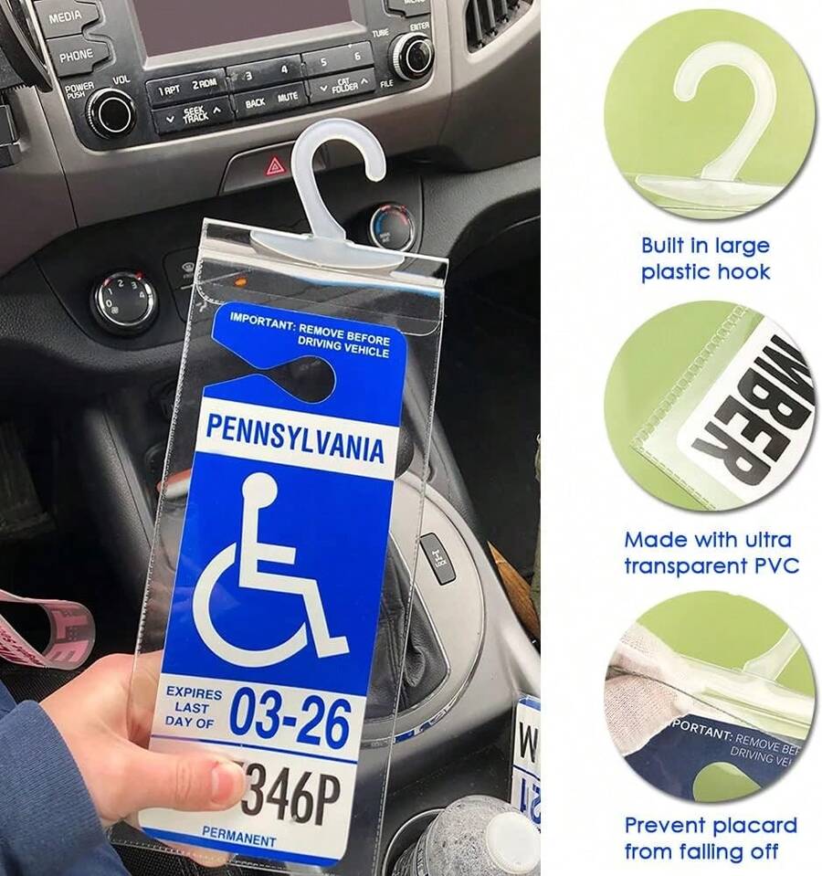 1PC Handicap Placard Holder For Auto, Ultra Transparent Handicapped Placard Holder, Handicap Parking Sign Holder With Large Hanger - Transparent - View 1