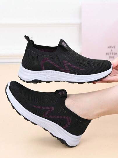 Women's Breathable Mesh Casual Sports Shoes, Non-Slip Soft Bottom Slip-On Comfortable Mother Shoes, Round Toe Loose Casual Shoes For Daily Walking, Elastic Shoe Mouth, Spring/Summer