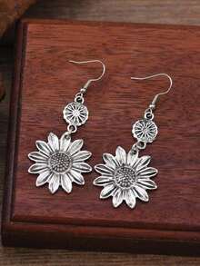1 Pair Vintage Bohemian Sunflower Pendant Earrings With Creative Western Style Flower For Women's Earring Decoration, Gift - 彩色 - 查看 4