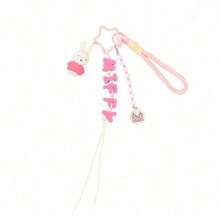 1pc Cute Miffy Charm Keychain, Adorable Cartoon Figure Hanging Ornament, Colorful Beaded Letter Decor With Miffy Figurines, Birthday Christmas Jewelry Gifts For Girls - Pink - View 1