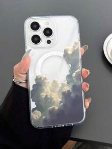 Funda de teléfono con patrón de nubes blancas transparentes, material acrilico TPU mejorado 2 en 1, fuerte succión magnética, elegante y duradera, adecuada para Apple 17ProMax 17Pro 17PLUS 17 16 15 14 13 12 Series - transparente - Ver 5