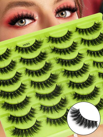 14 Pairs/Box 3D Fluffy Curly Full Strip Fake Eyelashes, Handmade Faux Mink Fur Elongated Lashes, Suitable For Women To Wear For Parties And Events
