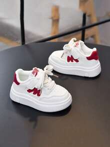 1 par de zapatillas de estilo vintage casual adecuadas para niños, niñas, niños y bebés, zapatos deportivos de unicolor lindos con cierre de cordones ajustables, suela cómoda y antideslizante, parte superior y forro de tela transpirable, zapatos deportivos de moda para todas las estaciones. - Rojo - Ver 13