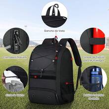 Mochila de béisbol, bolsa de béisbol, mochila para equipo de béisbol, adecuada para adolescentes y adultos, puede acomodar bates, cascos, guantes y zapatos con compartimento para zapatos. - Negro - Ver 4