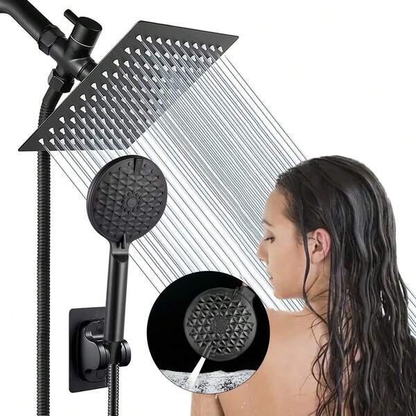 Premium Black Shower Faucet Set With 20cm High - Pressure Square Head, 4 - Mode Handheld Sprayer And 360° Rotation For Ultimate Bath Comfort