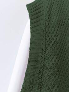 Plus Size Casual Solid Color Crew Neck Knit Sweater Vest - Green - View 5