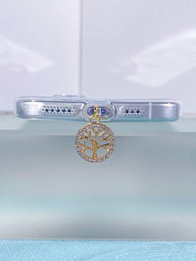 1 pieza Tapón antipolvo de metal con decoración de árbol de la vida con rhinestones, compatible con puerto de carga dee, puerto de carga tipo C, puerto de datos, compatible con Mi, Oppo, Vivo, iPhone5-16, auriculares