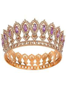 1 buc coroană rotundă aurie de lux, accesoriu metalic pentru păr, coroană de regină, decorațiune pentru petrecerea de nuntă, coafură elegantă pentru prințesă, recuzită pentru cosplay, petrecere de ziua de naștere pentru adulți, tiară de nuntă cu pietre accesorii de Ziua Îndrăgostiților - Aur - Vizualizare 17