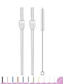 Paie drăguțe din sticlă cu perii de paie, paie reutilizabile de 7,87 inch / 8 mm, multicolore rezistente la spargere, pentru smoothie-uri, milkshake-uri, ceai sau cafea cu gheață