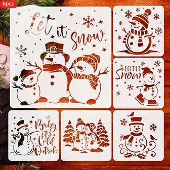 6 件圣诞雪人绘画模板套装，1 个大尺寸和 5 个小尺寸图案组合，适合初学者，适用于在画布、木材、瓷砖、玻璃、纸张上绘画