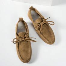 Women's Round Toe Lace-Up Soft Bottom Casual Shoes, Solid Color Suede Fabric, Lightweight And Comfortable For Daily Wear And Travel, Spring - Khaki - View 3