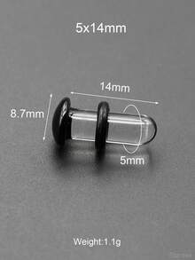 2 piezas de 14G-00G 10mm Grandes pendientes de aro de vidrio liso transparente con cabeza de hongo negra y anillos de silicona. Túneles y tapones de oreja de vidrio liso. Pendientes de barbell rectos para lóbulo, hélix, trago y cartílago. Pendientes de aro para mujeres y hombres, joyas corporales para regalo.