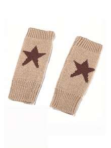 1双儿童针织露指星星手套，温暖，适合3-8岁学生，秋冬季 - 卡其色 - 查看 2