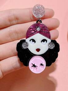 1 Pair Fashionable & Cute Colorful Acrylic Flower Decor Pendant Earrings, Suitable For Women's Daily Wear