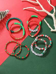 8 Peças Conjunto de Meias de Natal com Sinos, Varinhas, Árvores de Natal, Papai Noel, Estrelas, Rostos, Decoração "FELIZ NATAL", Argila Macia, Pérolas Falsas, Contas Acrílicas, Pulseiras Elásticas, Adequado para Família, Amigos, Presentes de Feriado