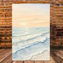 1pc, Ocean Waves Canvas Wall Art - Seascape Painting Print For Coastal Home Decor, Modern Impressionistic Nature Landscape Art In Blue & Peach Hues, Calming Stretched Wall Decor - 彩色 - 查看 3