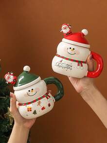 1 件创意圣诞陶瓷杯带勺，大容量带盖，附赠礼盒，适合作为礼物 - 彩色 - 查看 3