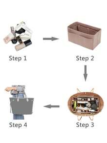 14口袋黑色毛毡内衬收纳袋，适用于手提包、钱包、旅行配件 - 米色 - 查看 7