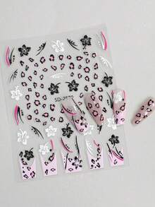 3/6 Sheets Leopard Print Hibiscus Flower Nail Art Stickers, Tropical Floral Animal Print Nail Decals, Self-Adhesive Exotic Summer Hawaiian Nail Stickers For Beach Vacation Party DIY Manicure Decoration