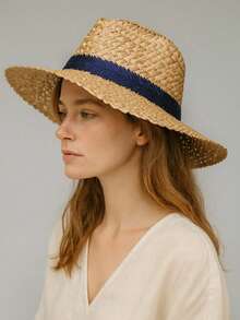 Solid Color, Colorblock Stripe, Multicolor Stripe, Bohemian Casual, Elegant Solid Color, Patchwork Decoration, UV Protection, Handmade Beach Hat, Sun Hat, Patchwork Sun Hat, Suitable For Spring, Summer, Autumn