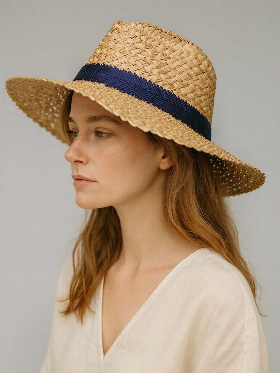 Solid Color, Colorblock Stripe, Multicolor Stripe, Bohemian Casual, Elegant Solid Color, Patchwork Decoration, UV Protection, Handmade Beach Hat, Sun Hat, Patchwork Sun Hat, Suitable For Spring, Summer, Autumn