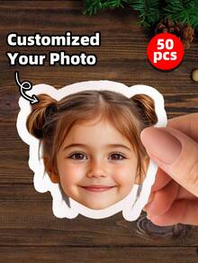 1-100张定制人脸贴纸，照片肖像贴纸 - 模切可移除乙烯基材质，单张派对礼品，多用途，耐用，装饰性强，可重复使用，精致时尚，高品质，色彩鲜艳，现代时尚，可定制，个性化，独特 - 彩色 - 查看 25