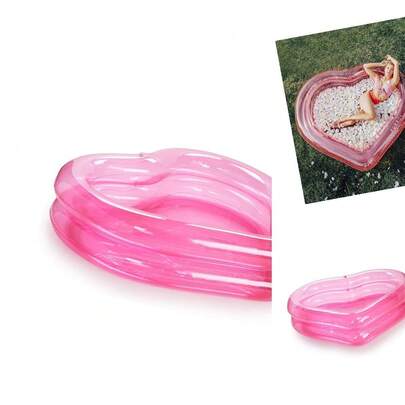 71"X51"X28" Inflatable Plastic Rectangular Swimming Pool, Pink Heart & Blue, For Adult Unisex Summer Water Party, Outdoor