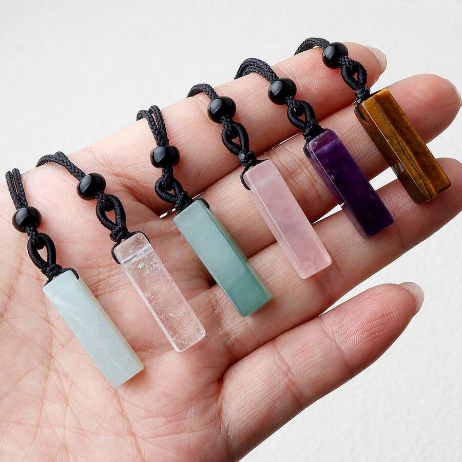 1件天然紫水晶粉色水晶长方形吊坠，DIY项链饰品配件 - 幾何吊墜項鍊 - 查看 1