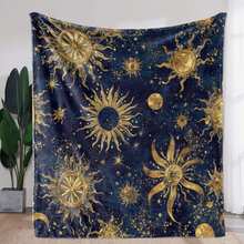 1pc Vintage Sun Moon Stars Printed Throw Blanket - Ultra Soft Flannel For Sofa, Bed, Office, Car, Camping, Travel - All Seasons Gift Blanket, Digital Print, Knitted, 280gsm, Comfort Polyester Blankets Great Gift For Friend, Family - 多色12 - 查看 1
