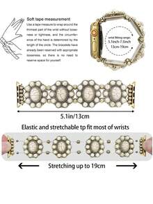 1pc Bohemian Style Vintage Fashion Oval Turquoise Elastic Bead Watch Band Compatible With Apple Watch Band 38mm 40mm 41mm 42mm 44mm 45mm 49mm (S10 42)Mm (S10 46)Mm For Women, Handmade Watch Band Compatible With Iwatch Series Ultra/SE/S10/S9/8/7/6/5/4/3/2/1, Exquisite Women's Fashion Watch Accessories,