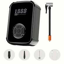 AWHOZR 便携式轮胎充气机，直流电动空气压缩机，带数字压力表和 LED 灯，适用于汽车、摩托车、自行车和球类运动，适用于紧急情况和日常使用 - 黑色 - 查看 2