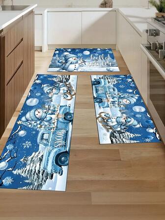 1件冬季雪人圣诞地毯，圣诞装饰派对家居装饰地毯，适用于客厅、餐厅、厨房、水槽区、室内入口、派对装饰