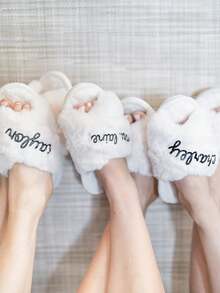 Customized Plush Slippers, Customized Bridal Slippers, Plush Bridesmaid Slippers, Personalized Bridal Slippers, Christmas Party Slippers, Plush Slippers, Bride-To-Be Gift, Bridesmaid Gift, Bachelorette Party, Plush Slippers - Multicolor - View 5