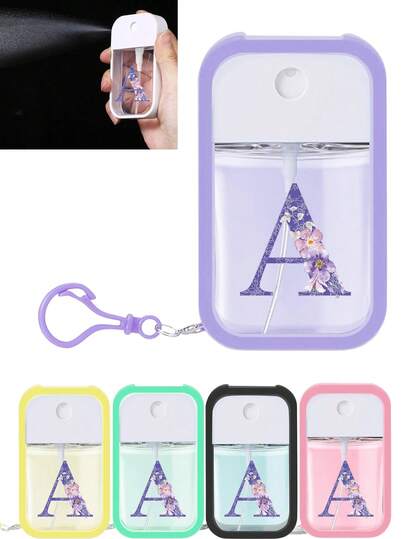 1pc Moisturizing Hand Sanitizer Spray, 26 Purple Letter 50ML Travel Portable Spray Bottle, Silicone Hand Sanitizer Holder With Keychain, Full Wrap Design, With Lanyard, Easy To Use, Soft Silicone Material, Travel Portable, Daily Necessity, Travel, Daily Work, School Essential, With Purple Letter Keychain For Easy Identification (This Product Does Not Contain , Please Add Water After Receiving And Opening)