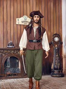 Men's Elastic Waist Pirate Costume Pants Cotton Medieval Viking Knicker Colonial Style Ideal For Halloween - xanh quân đội - Xem 3