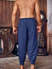 Men's Elastic Waist Pirate Costume Pants Cotton Medieval Viking Knicker Colonial Style Ideal For Halloween - Màu xanh hải quân - Xem 2