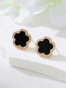 1 Pair Fashionable Petite Crystal Clover Party Stud Earrings, Sweet Lucky Charm Gift For Women Valentines,Mom,Mother,Mother's Day,Gift