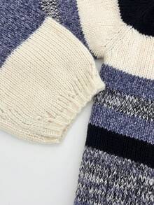 Women's Fashion Loose Casual Comfortable Retro Striped Contrast Color Cardigan - Multicolor - View 4