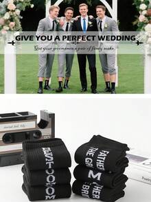 1 par de calcetines casuales cómodos y transpirables con diseño de letra para padrinos de boda, diseño unisex adecuado para uso al aire libre, para todas las estaciones - negro - Ver 5
