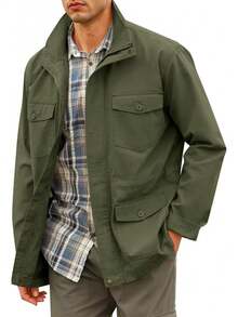Chaqueta militar para hombre con cremallera completa y botones, chaqueta de campo con múltiples bolsillos, chaqueta cargo para exteriores, halloween - Marina de - Ver 2