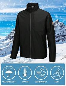 Men's Golf Windbreaker Lightweight Jacket Warm Fleece Lined Water-Resistant Zip Up Winter Coat Jacketshalloween - 黑色 - 查看 10