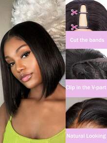 V Part Wig Human Hair Wigs For Women Bob Straight Glueless Wigs Brazilian Remy Human Hair 150% Density Bob Wigs Natural Black For Women